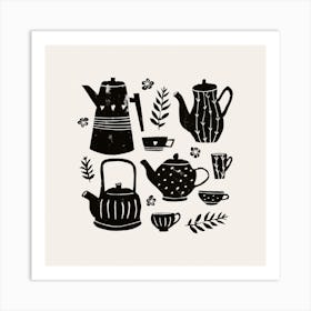 Tea O'Clock Black Square Art Print