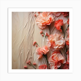 Pink Poppy Flowers On Wooden Background Art Print