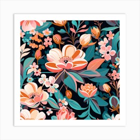 Oil Seamless Spring Floral Pattern Background With Art Print