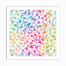 Confetti Watercolor Plaids Rainbow Square Art Print