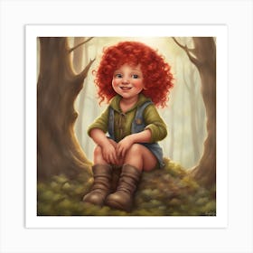 S 384151450 Gs 7 Is 30 U 0 Oi 0 M Sdxl Cute Gnome Girl, Red Curly Hair, From The Woods, Vibrant, Adorable, Playful, Lush, Joyful, Detailed Art Print