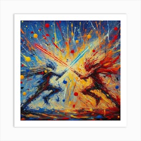 Star Wars Painting, Lightsaber Symphony: A Duel in Color and Chaos 1 Art Print