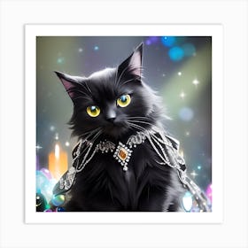 Black Cat With Jewels Art Print