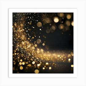 Golden Sparkles On Black Background Art Print