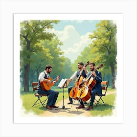 Romanian Musicians Performing In English Parks, Watercolor Effect 1 Art Print