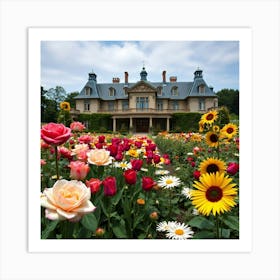 Tulips In Front Of Mansion Art Print