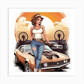 Girl With A Car Art Print