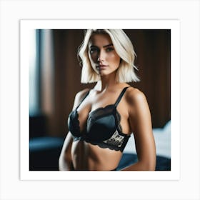 beautiful blonde girl in lingerie bra Art Print