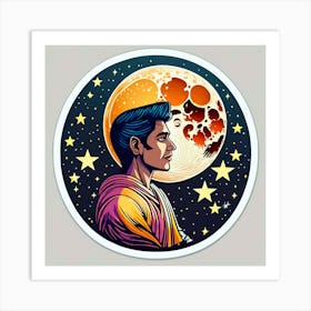 A person stands against a starry night sky Art Print