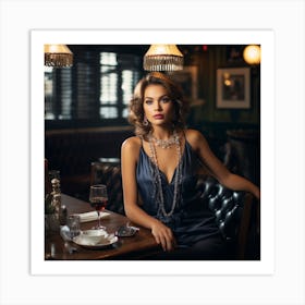 Beautiful Woman In A Dress In A Restaurant Art Print