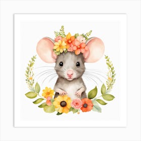 Floral Baby Rat Nursery Illustration (55) Art Print