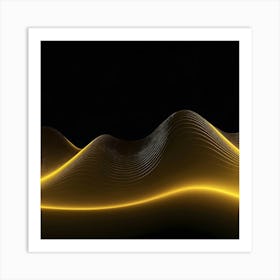 Golden Wave On Black Background Art Print