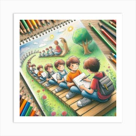 Children On The Train Art Print