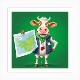 Cow Holding A Map 1 Art Print