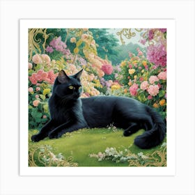 Black Cat In The Garden 4 Art Print