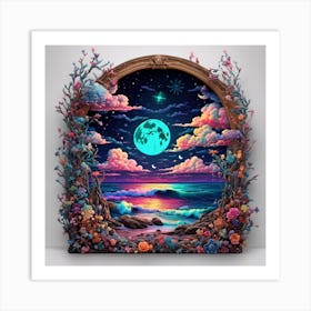 Neon Moonlit Sea Art Print