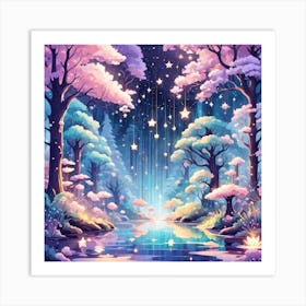 A Fantasy Forest With Twinkling Stars In Pastel Tone Square Composition 413 Art Print