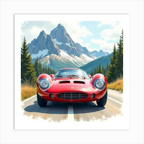 Ferrari 330 P4 In A Colorful Watercolor Mountain Scene 1 Art Print