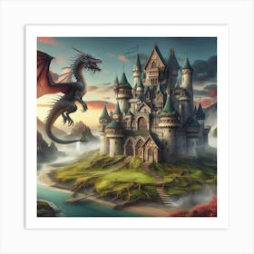 Dragon And Castle Art Print