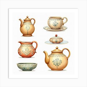 Traditional Spanish Pottery And Ceramics Depicted In Soft Watercolor Tones Art Print