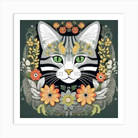 morris Cat With Flowers 5 Art Print