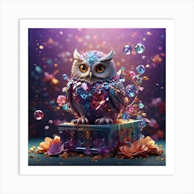 Owl With Crystals Art Print