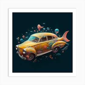 Old Car In The Sea Art Print