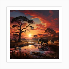 African Sunset Art Print