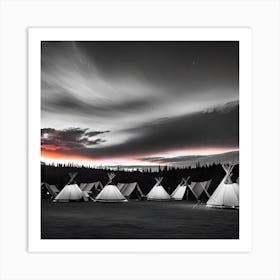 Teepees At Sunset 2 Art Print