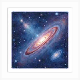 Watercolor Space Vista Featuring Distant Galaxies 1 Art Print