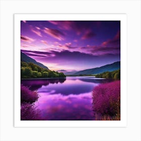 Purple Lake At Sunset Art Print