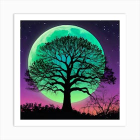 Full Moon With Tree Art Print