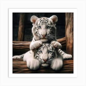 White Tiger Cubs Art Print