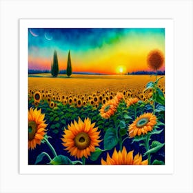 Sunflowers At Sunset 1 Art Print