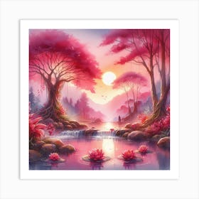 Pink Lotus Pond Art Print