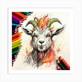 Goat With Flames 7 Art Print