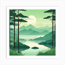 Misty mountains background in green tone 199 Art Print