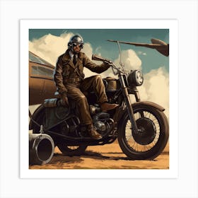 Soldier On A Motorcycle Art Print