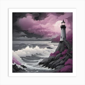 Lighthouse At Night Landscape 13 Art Print