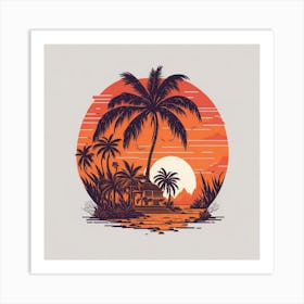 Sunset With Palm Trees Art Print