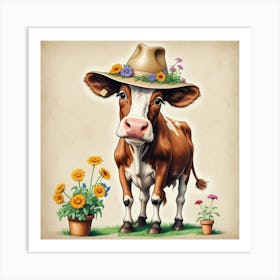 Cow In Hat 6 Art Print