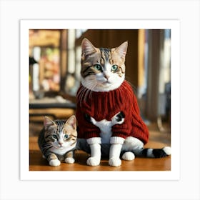 Cats Wearing Sweater With Human Faces On It (3) Art Print