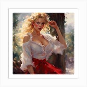 Girl In Red Skirt Art Print