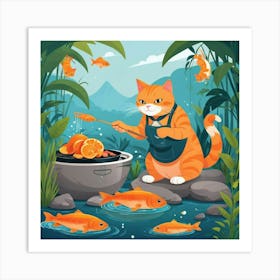 Albedobase Xl An Orange Cat Cooks A Fish In The Nature 2 (1) Art Print