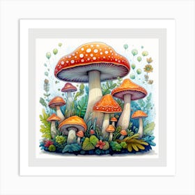 Mushrooms In The Forest 79 Art Print