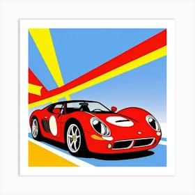 Neon-Toned Car with Speed Lines Graphic Art Print