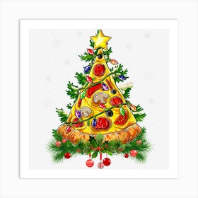 Pizza Christmas Tree Lights Xmas Boys Men Crustmas Pepperoni Art Print