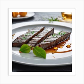 Steak With Sauce On White Plate Art Print