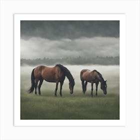 Horses Grazing In A Field Art Print