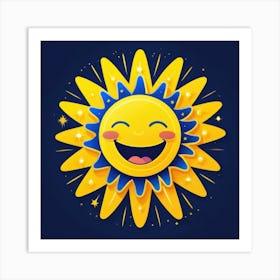 Lovely smiling sun on a blue gradient background 141 Art Print